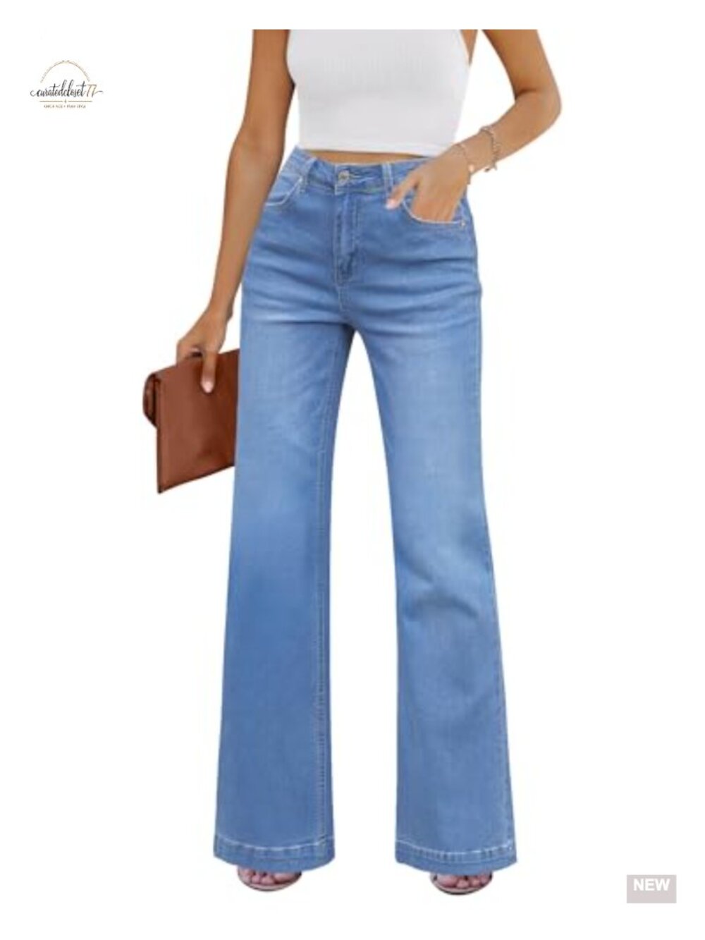 High Rise Wide Leg Flare Jeans Stretchy Denim Pants
